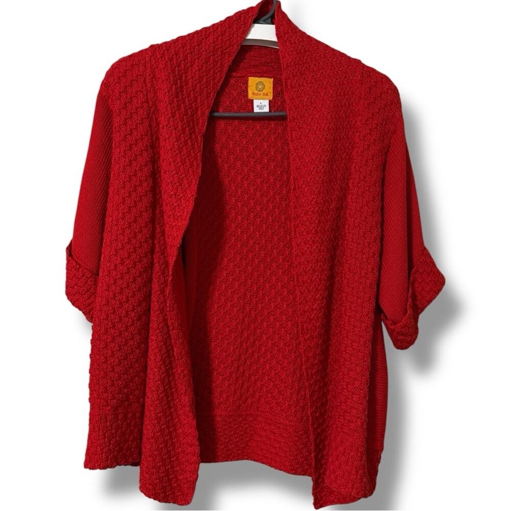 Ruby Rd. women’s size large red crochet sweater short sleeve workwear casual